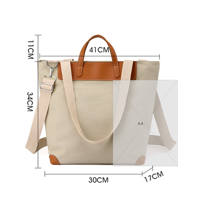 Large Capacity Canvas Tote Bag With Leather Handle3