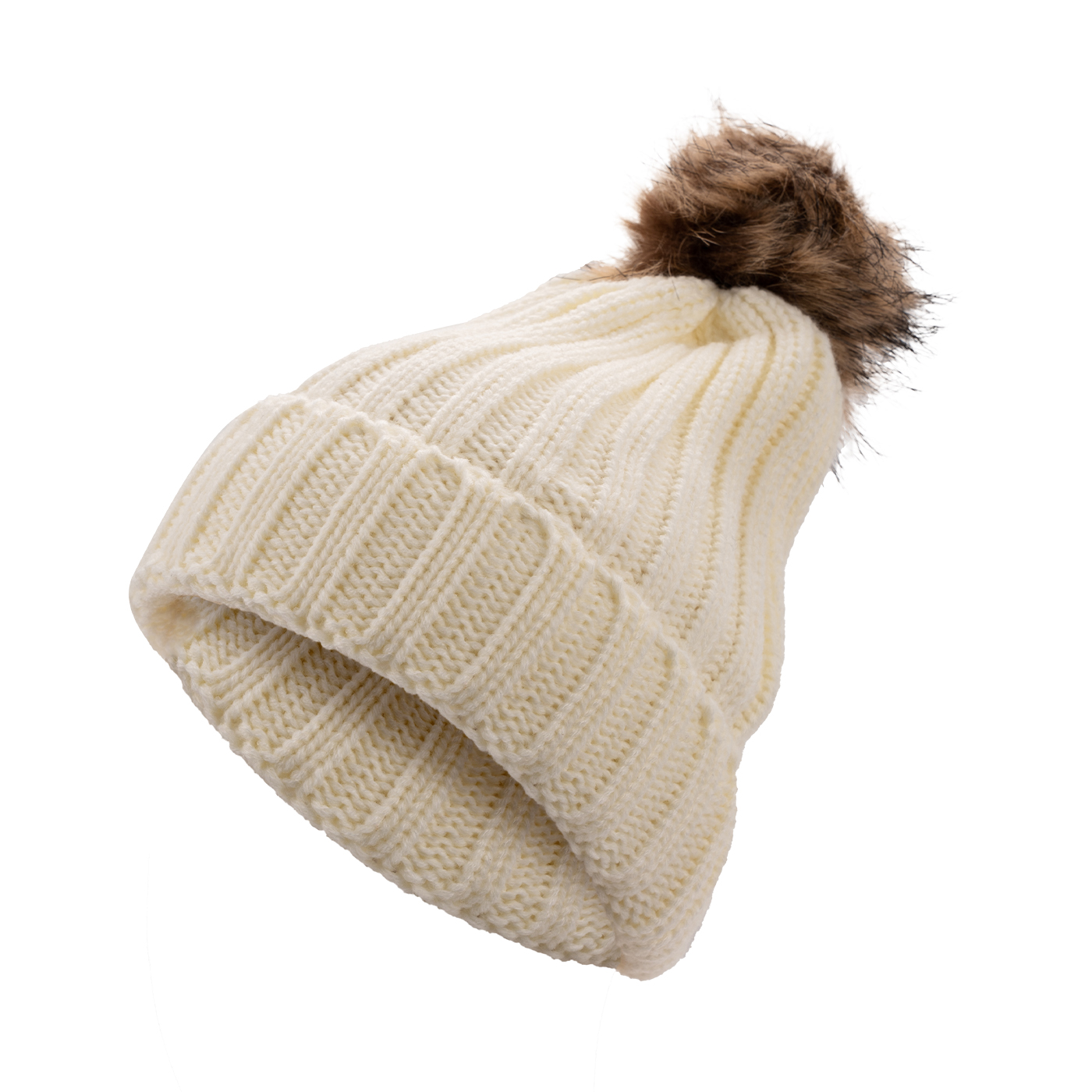 Ribbed Pom Pom Beanie With Cuff