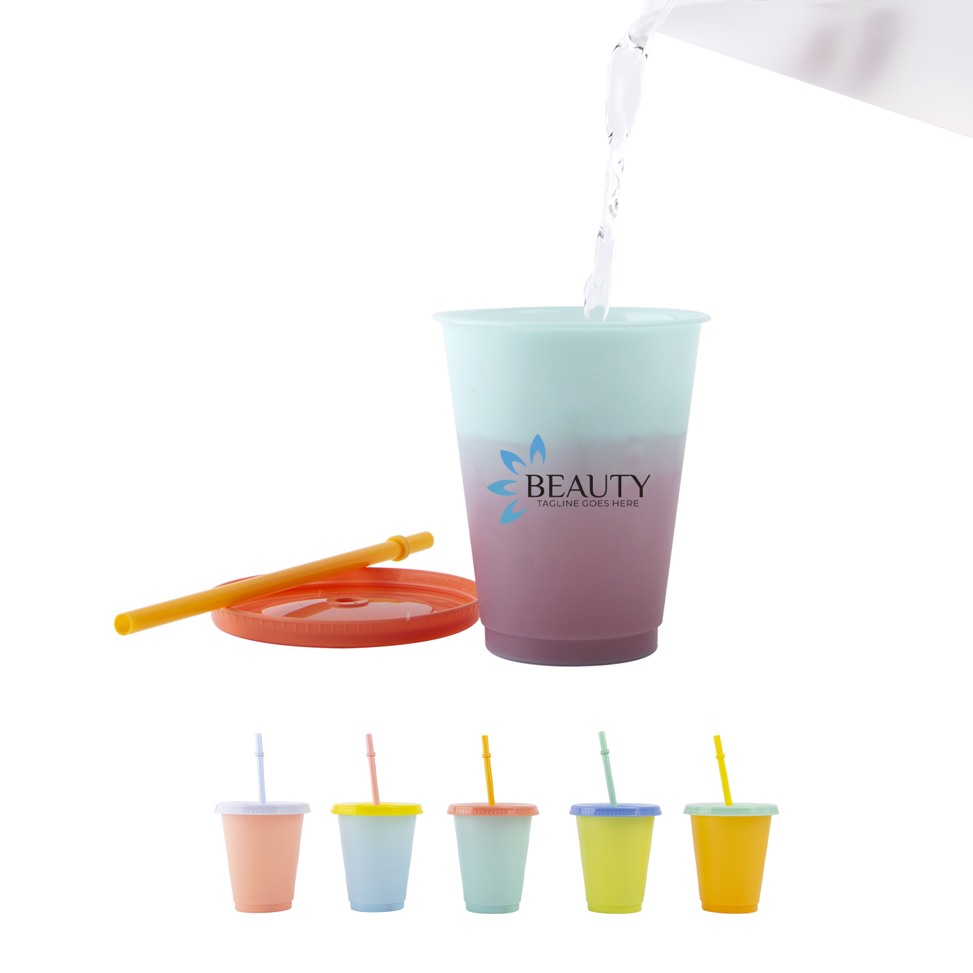 16 oz. Color Changing Cup With Straw Set