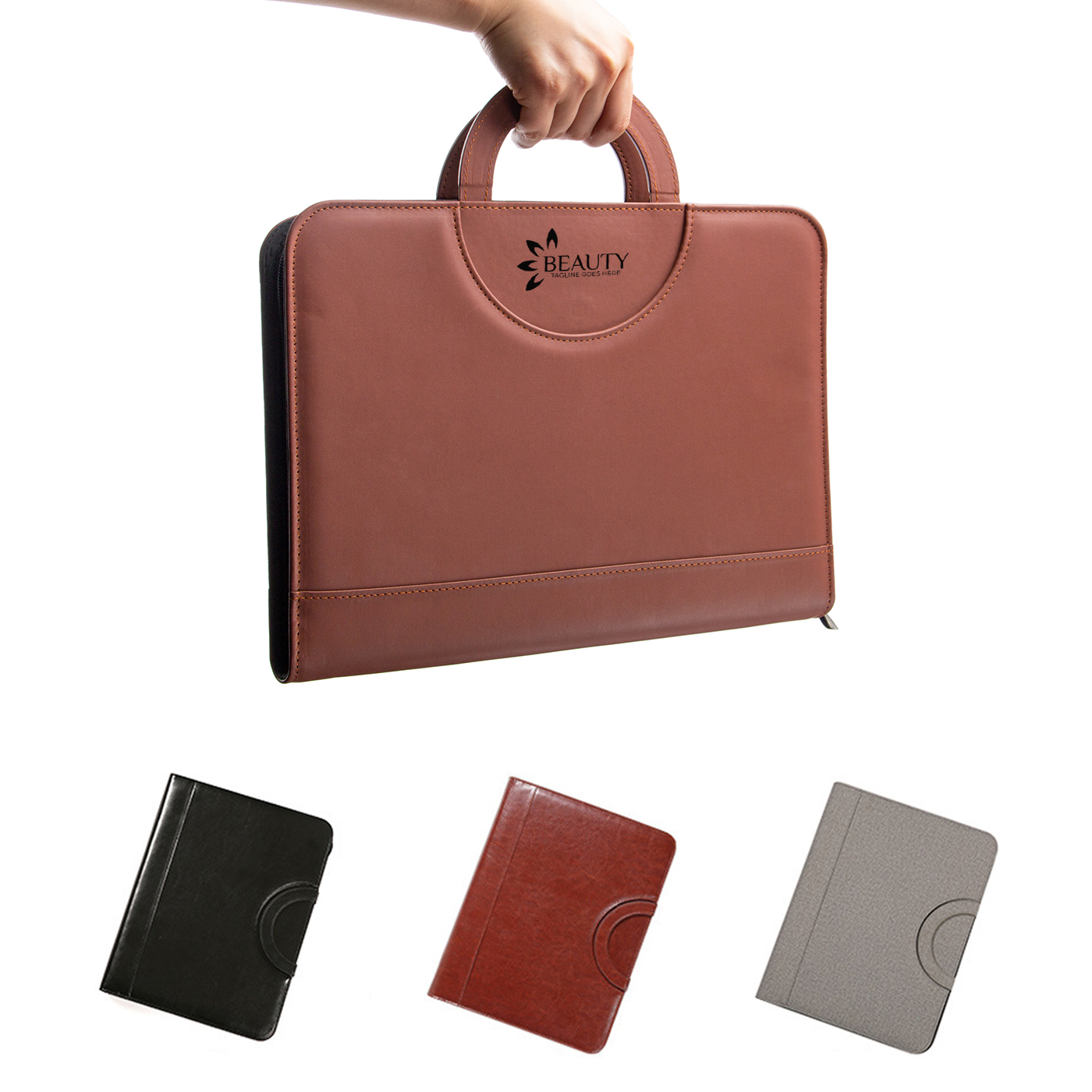 A4 PU Leather Zippered Padfolio With Handle