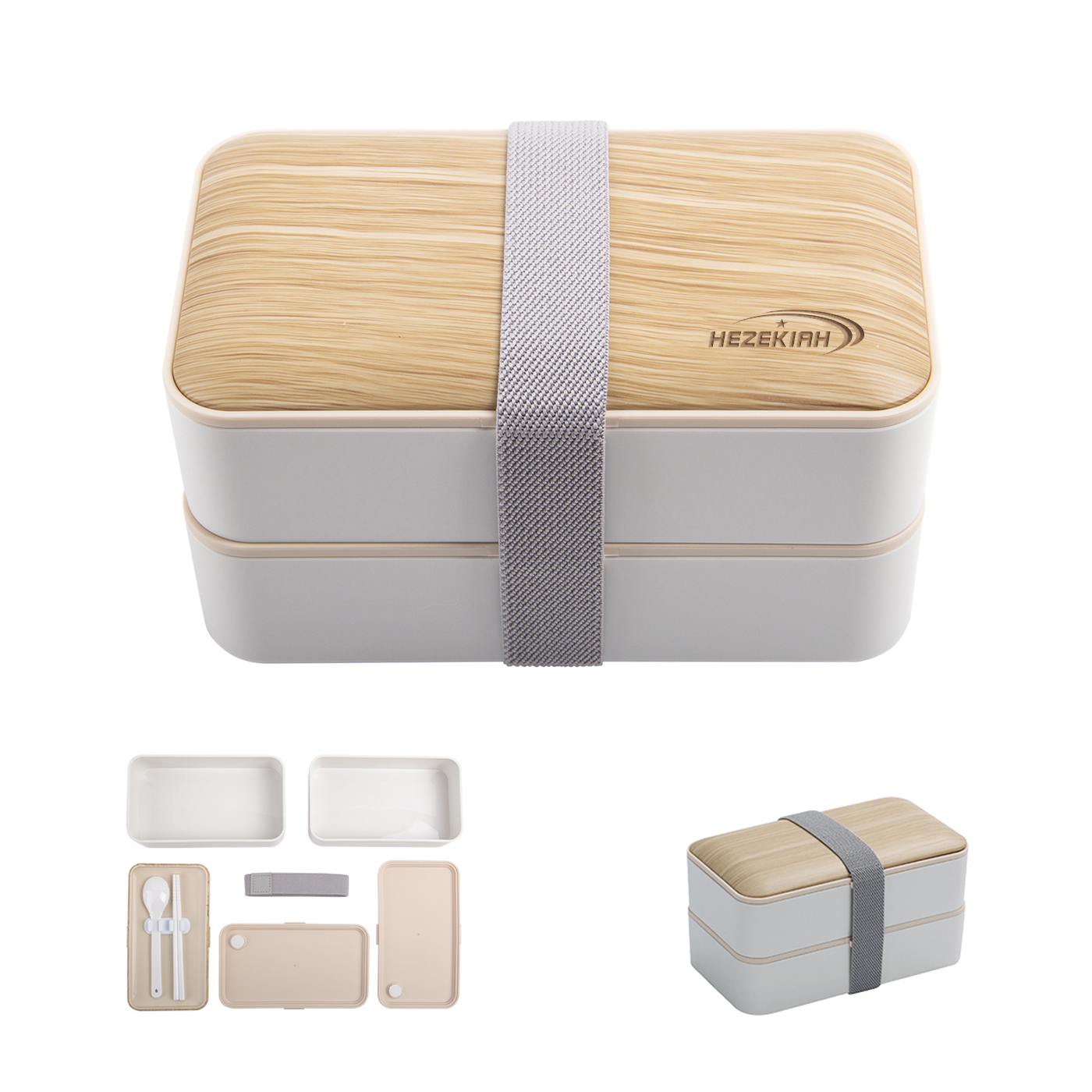 Wood Grain Double Layer Lunch Box