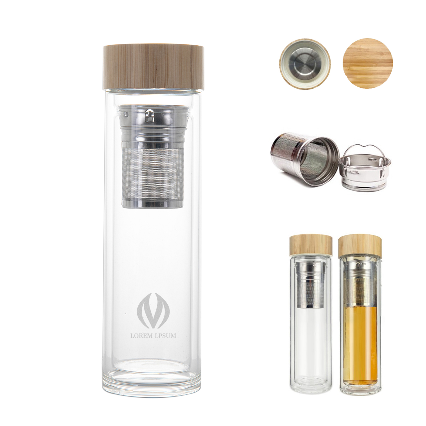 15 oz. Glass Water Bottle With Tea Infuser
