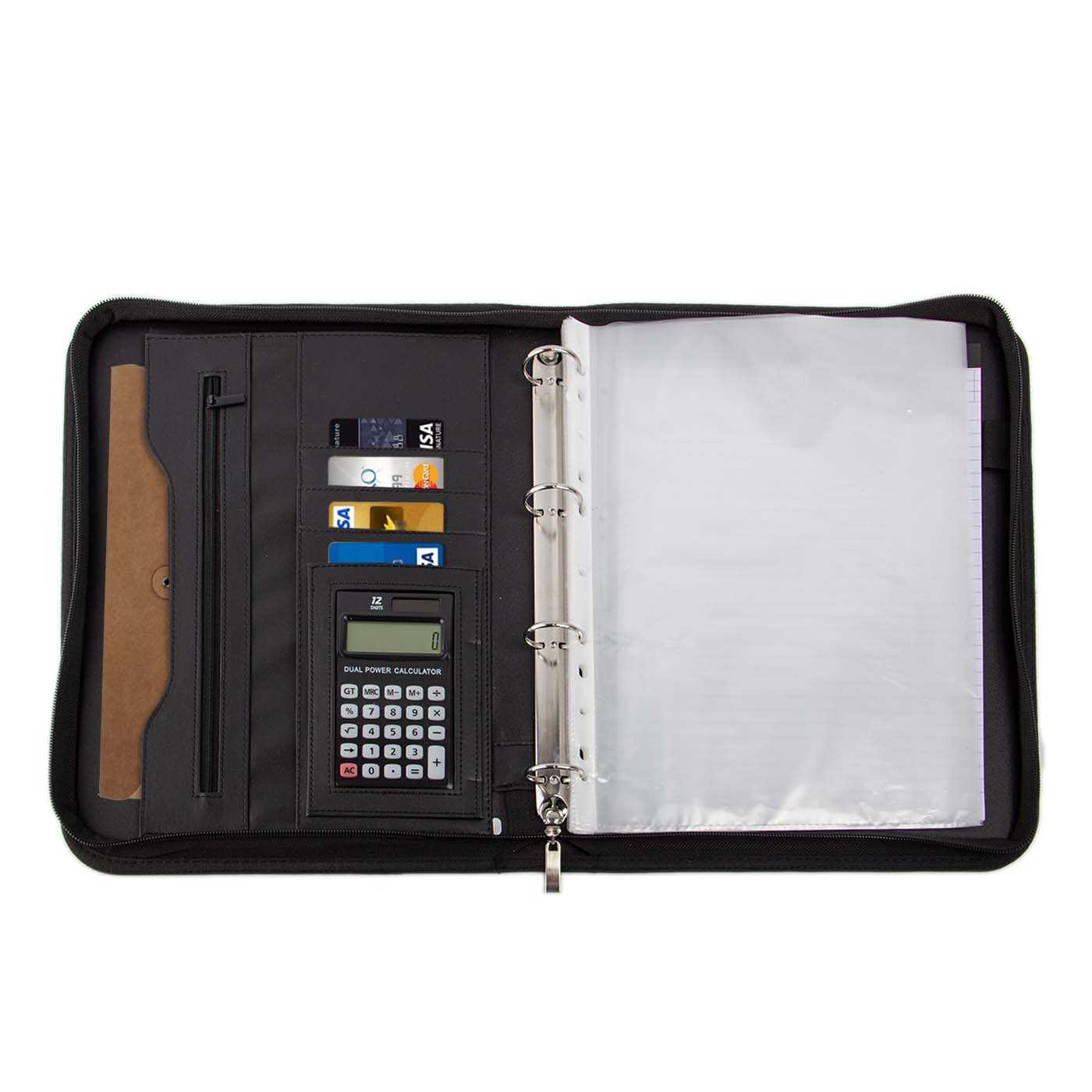 Zippered Leather 4 Ring Binder Padfolio With Calculator3