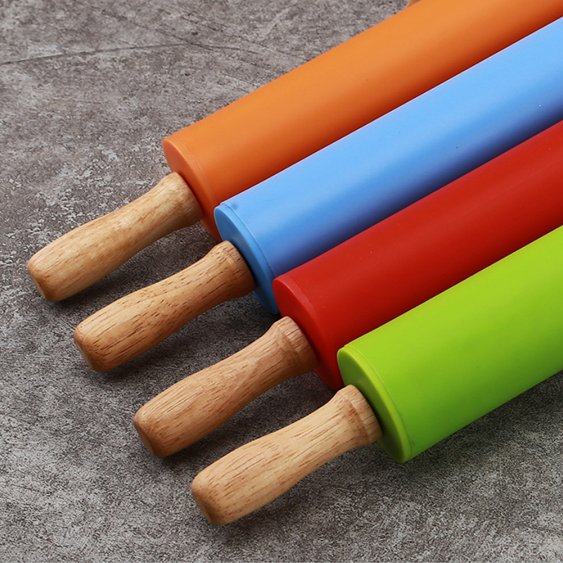 Custom Silicone Rolling Pin With Wooden Handle2
