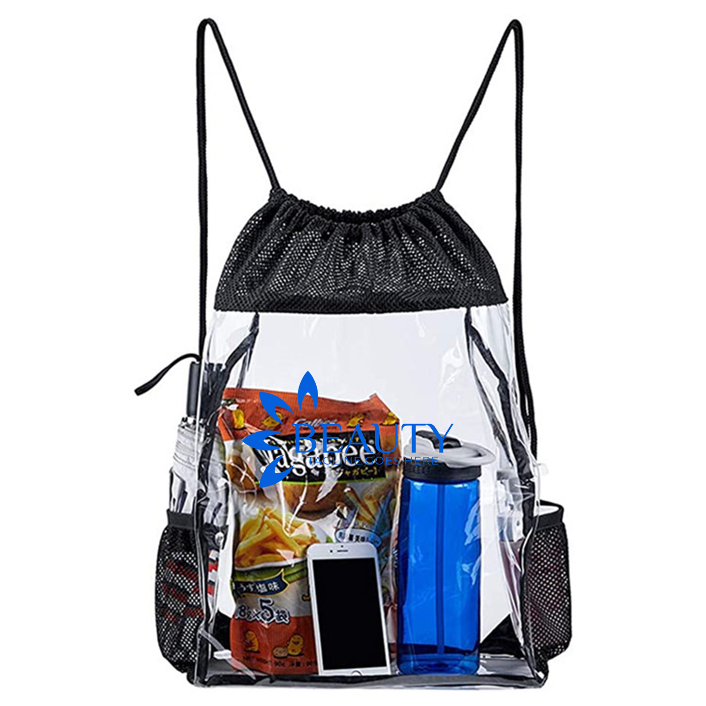 PVC Clear Drawstring Backpack With Bottle Holder