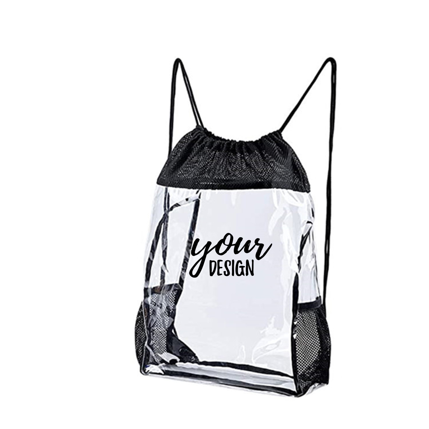 PVC Clear Drawstring Backpack With Bottle Holder1