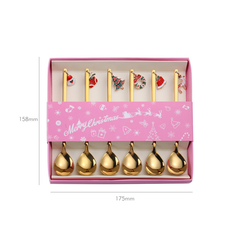 6 Pack Stainless Steel Christmas Spoons With Gift Box2