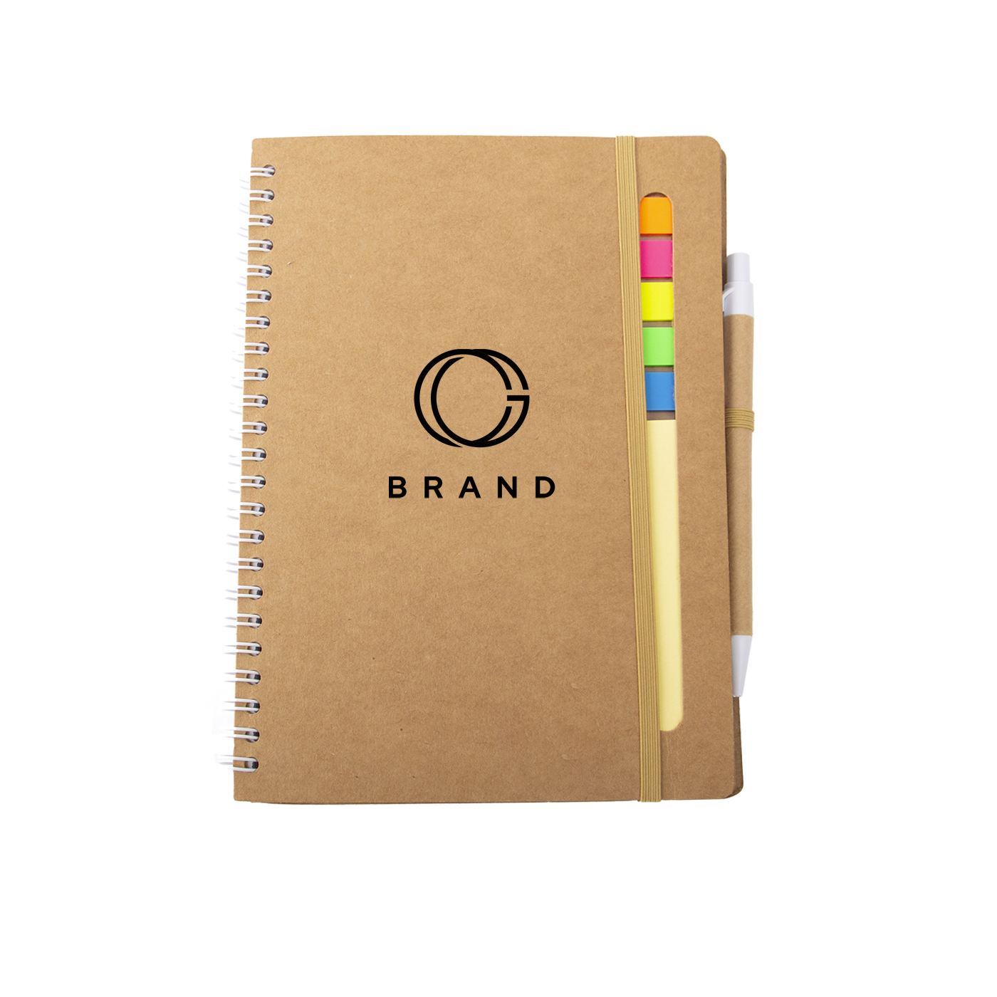 A5 Kraft Spiral Notebook With Sticky Flags And Pen