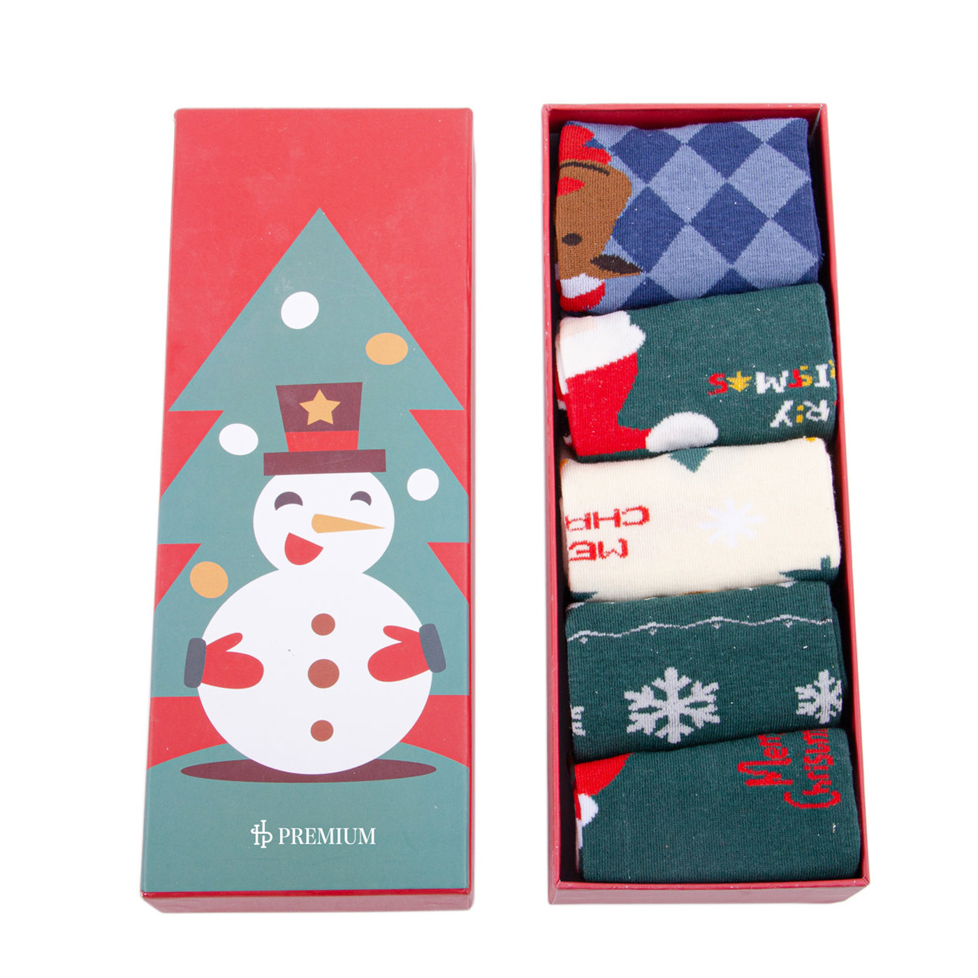 5 Pcs Christmas Socks With Gift Box