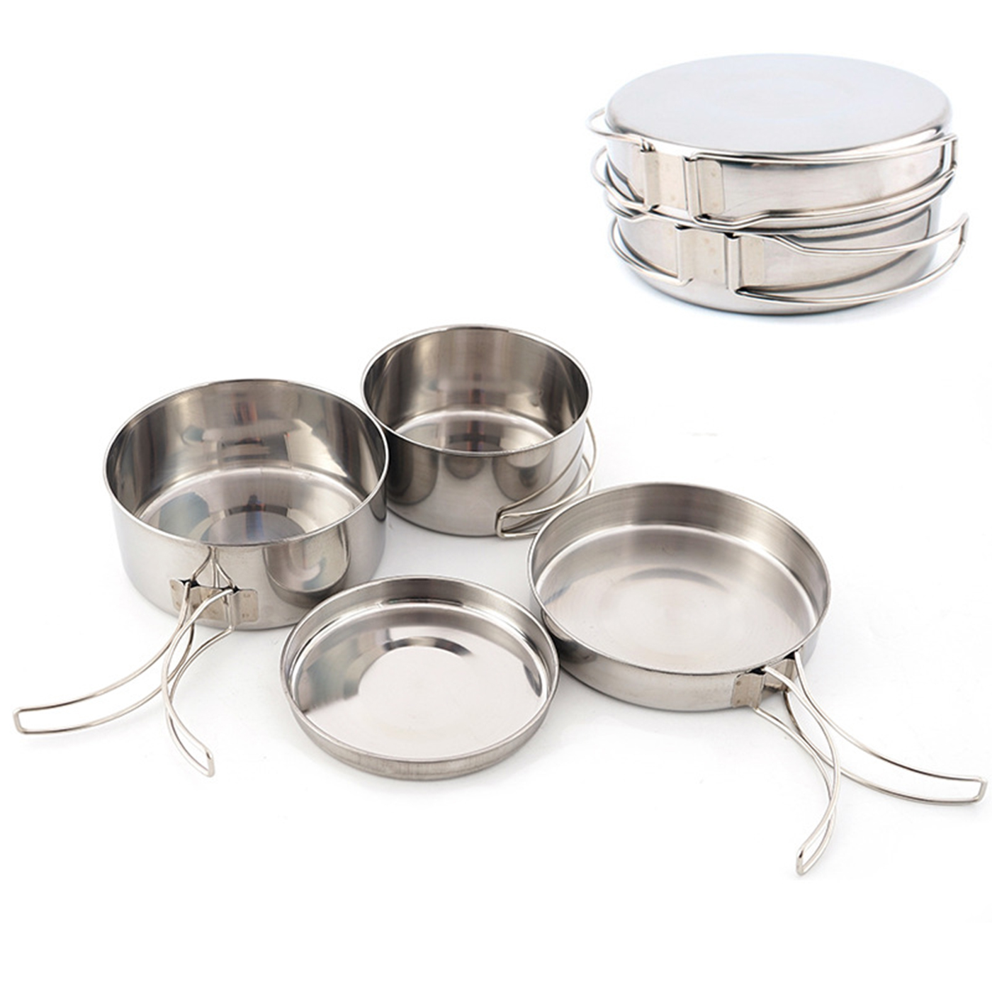 4pcs Stainless Steel Folding Camping Pot