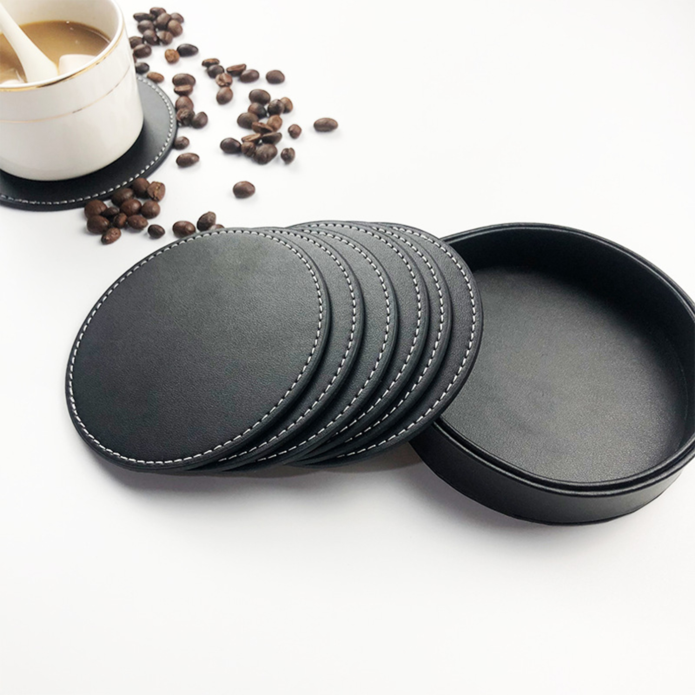 PU Leather Coasters Set With Holder1