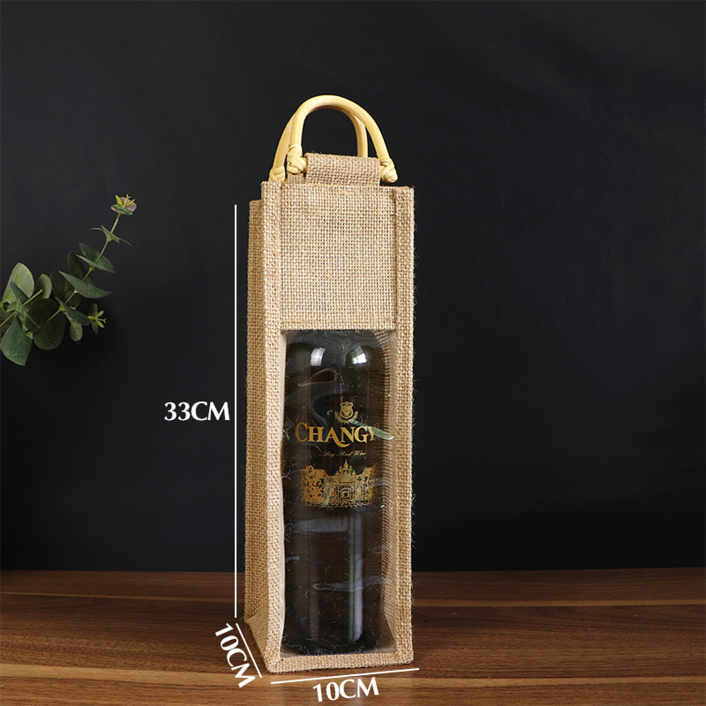 Clear Window Jute Wine Bag For Single Bottle3