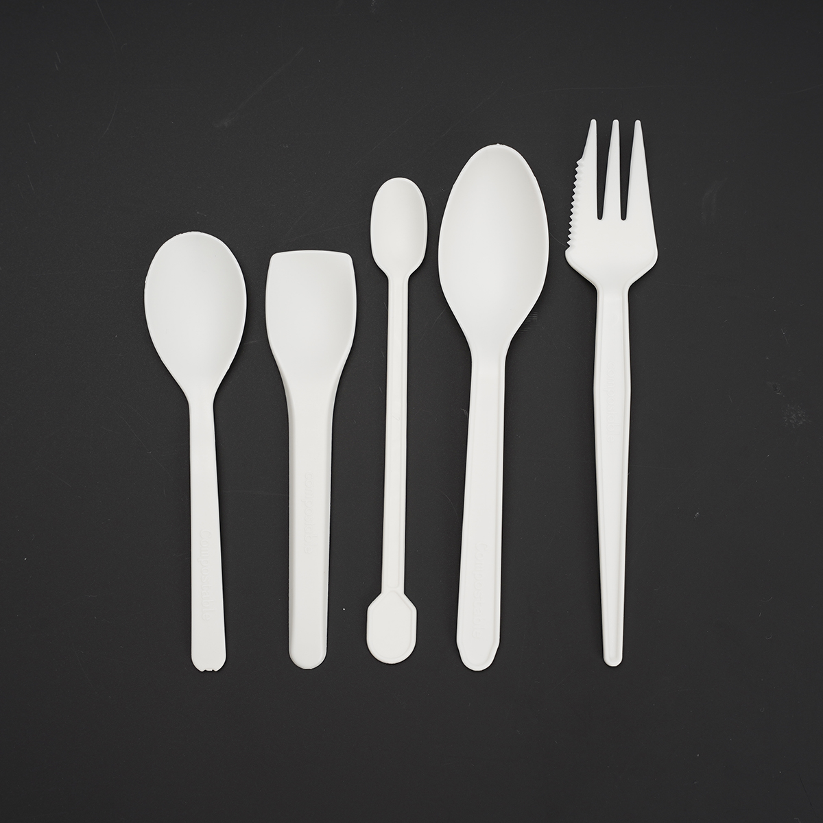 5pcs PLA Degradable Dessert Fork Spoon1