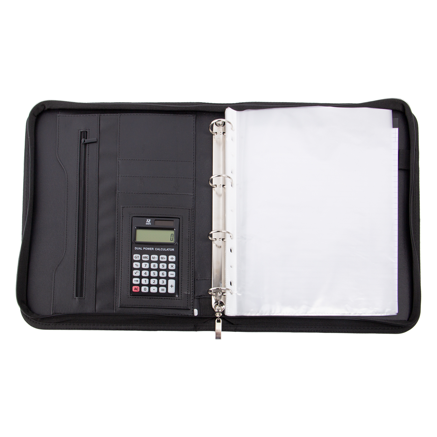 Zippered Leather 4 Ring Binder Padfolio With Calculator2