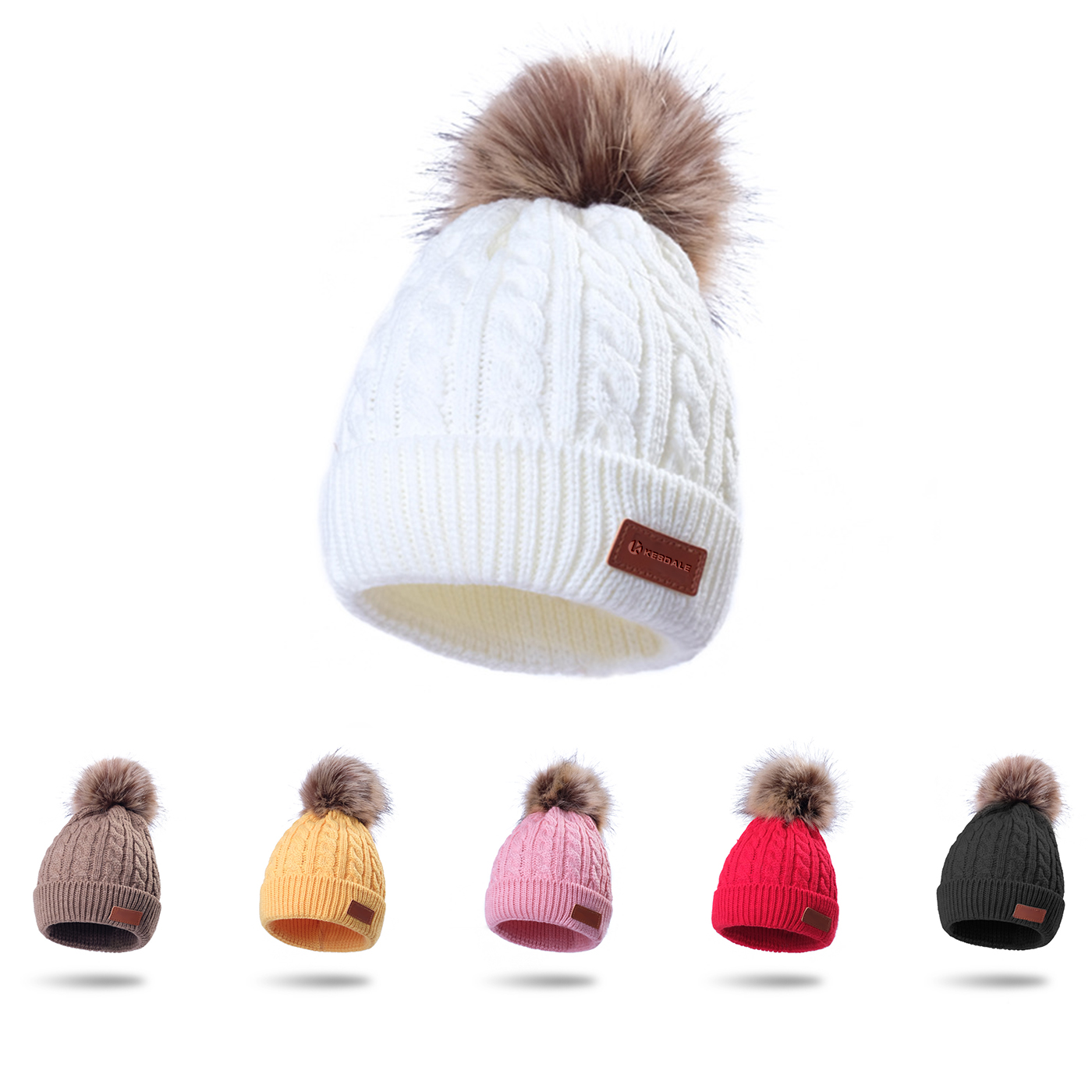 Kids Cable Knit Pom Pom Beanie