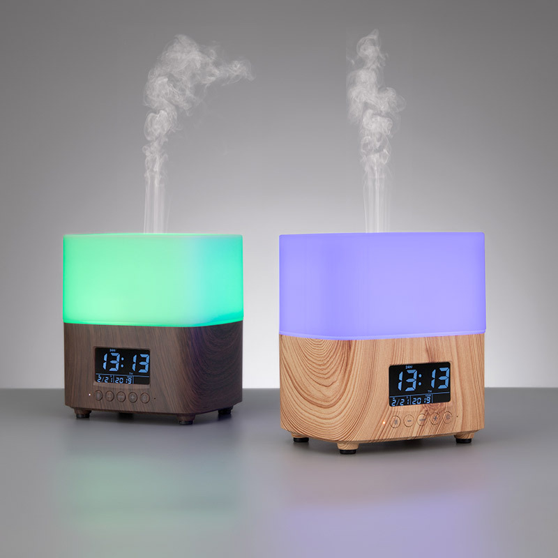 Wood Grain Essential Oil Diffuser Alarm Clock2