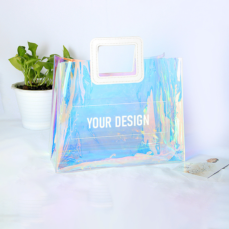 Clear PVC Laser Tote Bag With PU Handle1