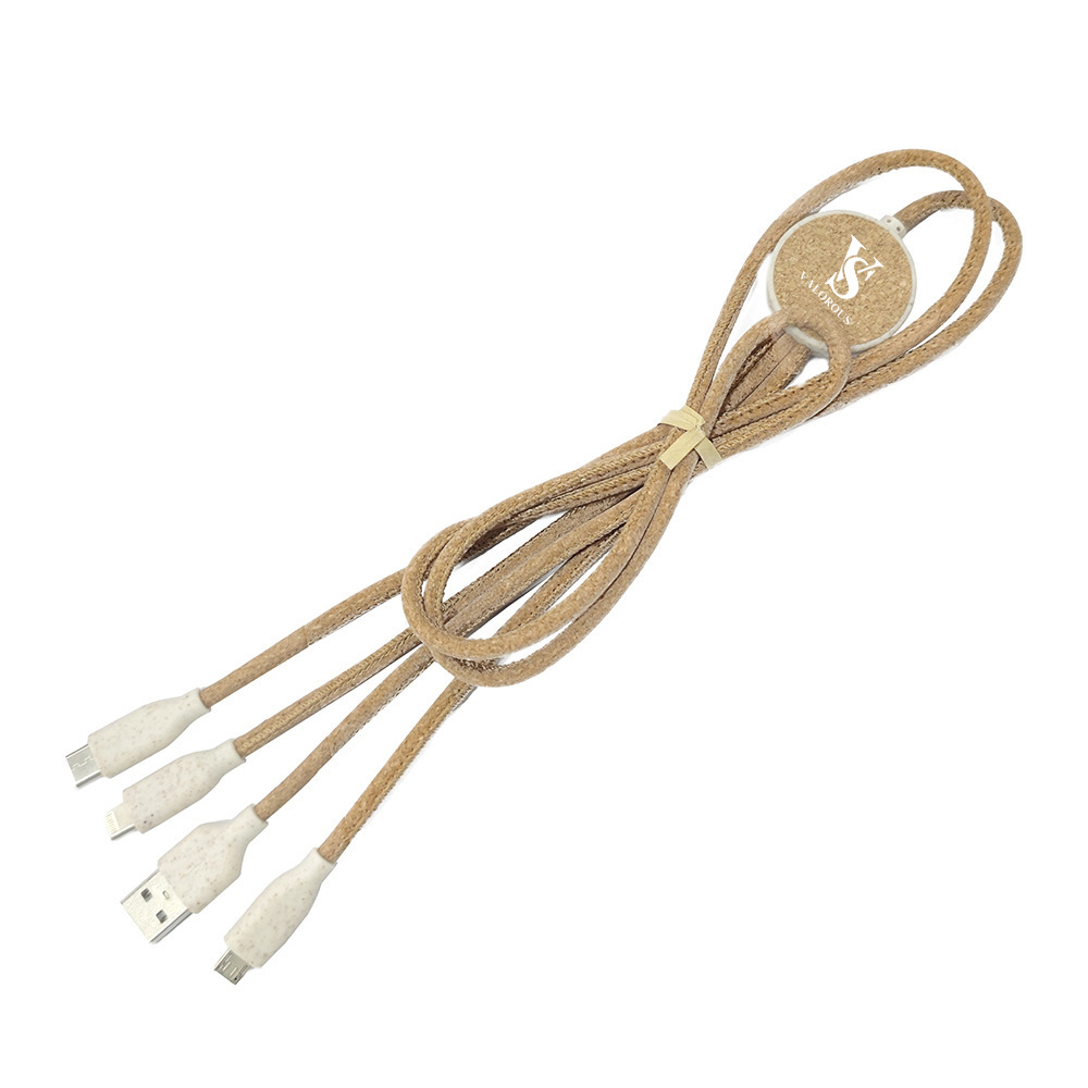 3 In 1 Wheat Straw And Cork Charging Cables2