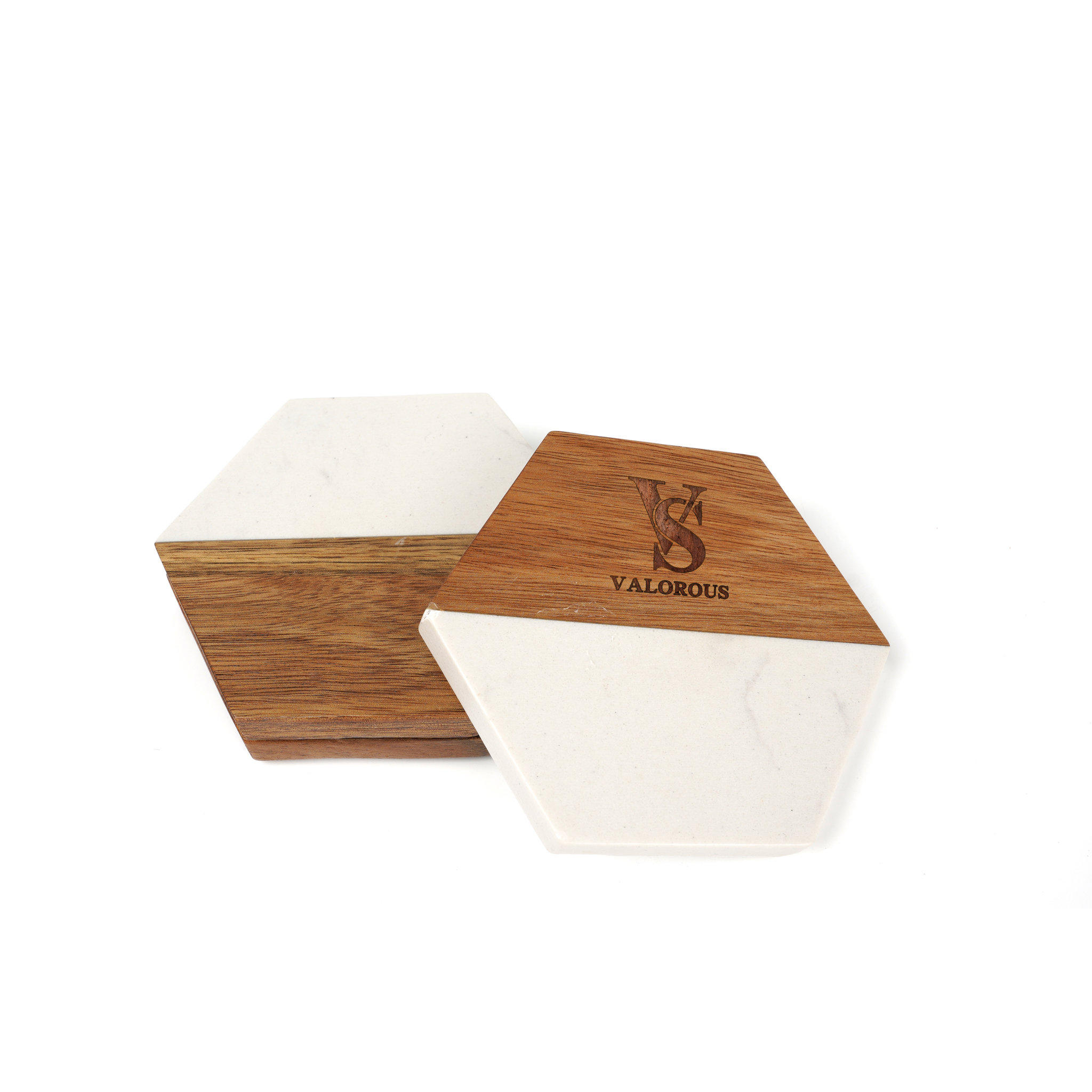 Wood Marble Hexagon Coaster