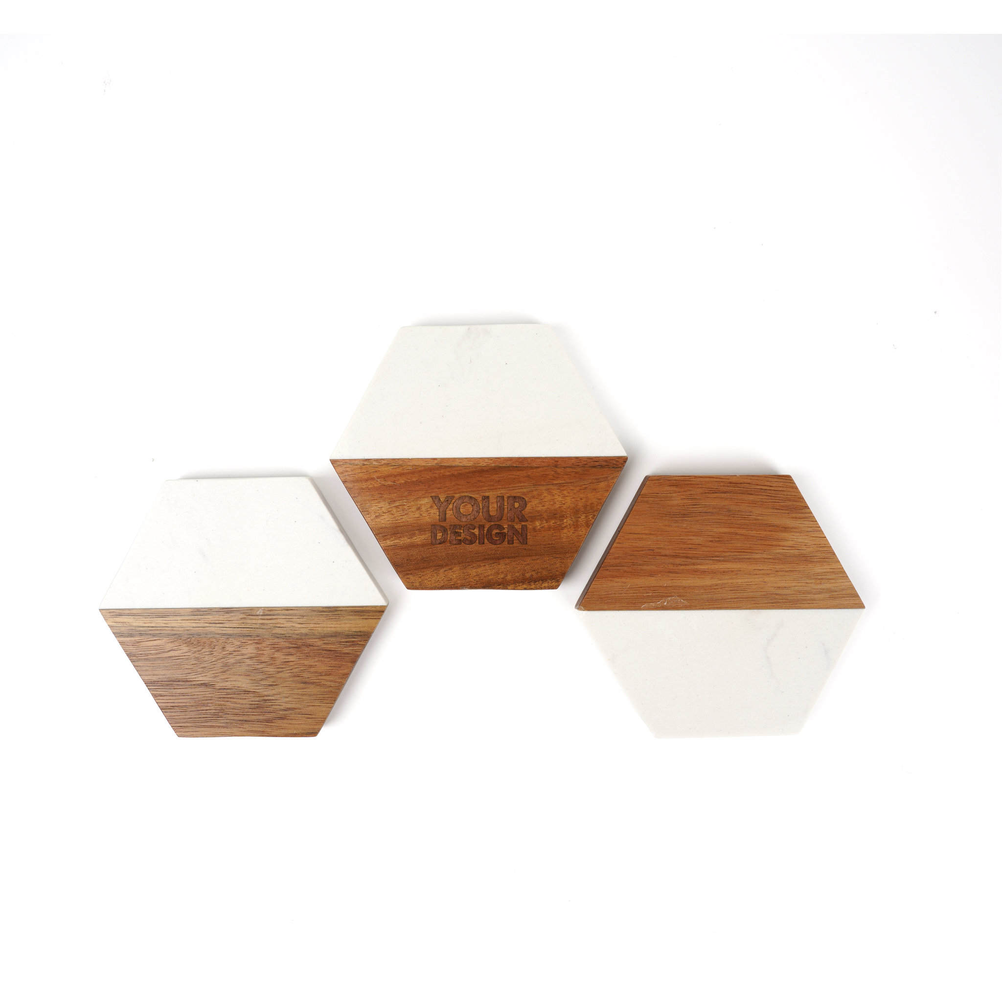 Wood Marble Hexagon Coaster1