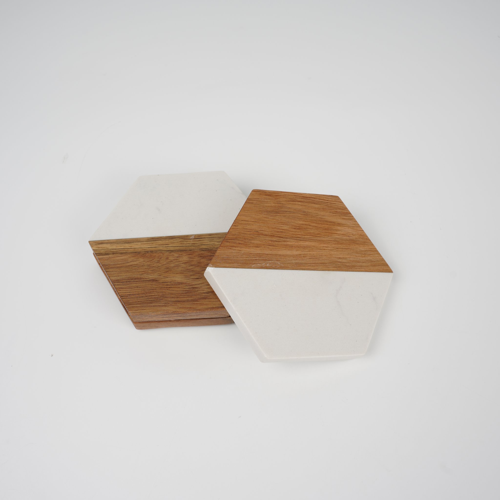 Wood Marble Hexagon Coaster2