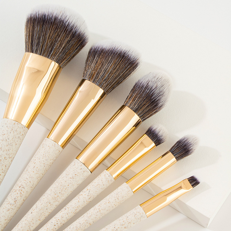 6 Pcs Biodegradable Wheat Straw Makeup Brush Set3