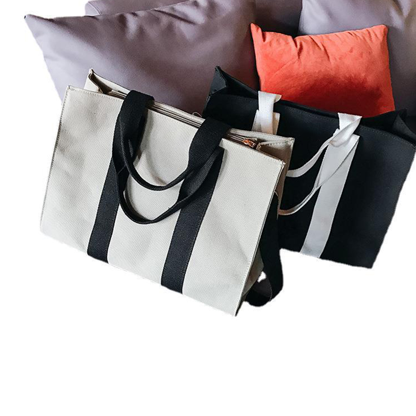 Vertical Stripe Canvas Tote Bag2