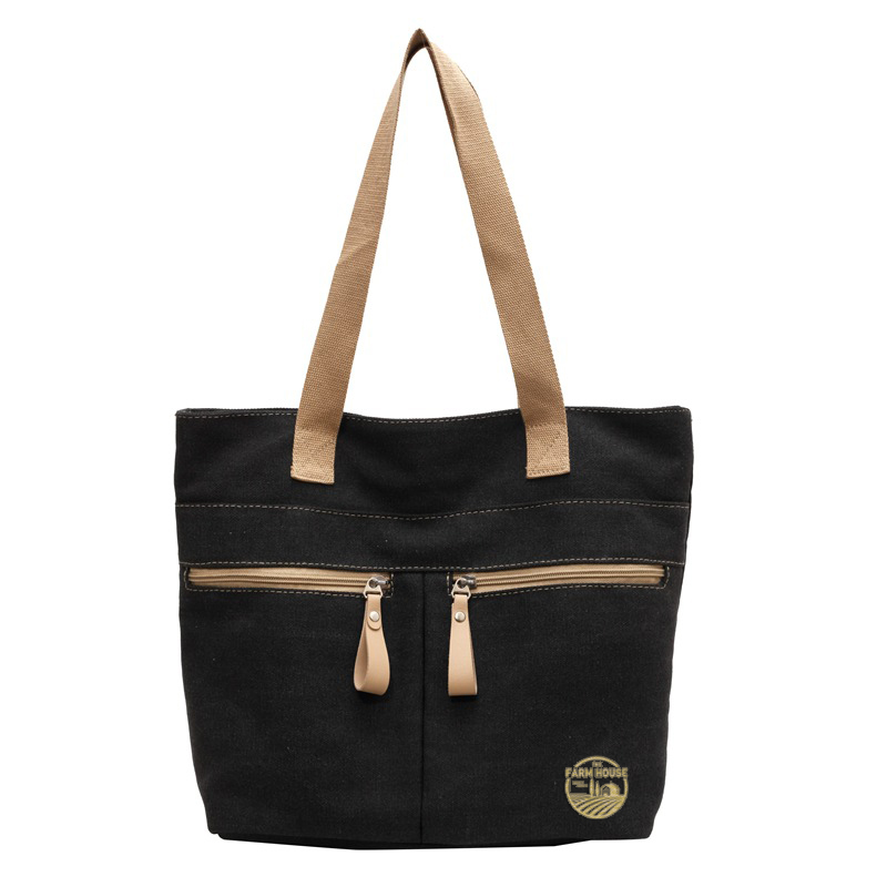 Large Capacity Canvas Bag With Two Front Pockets