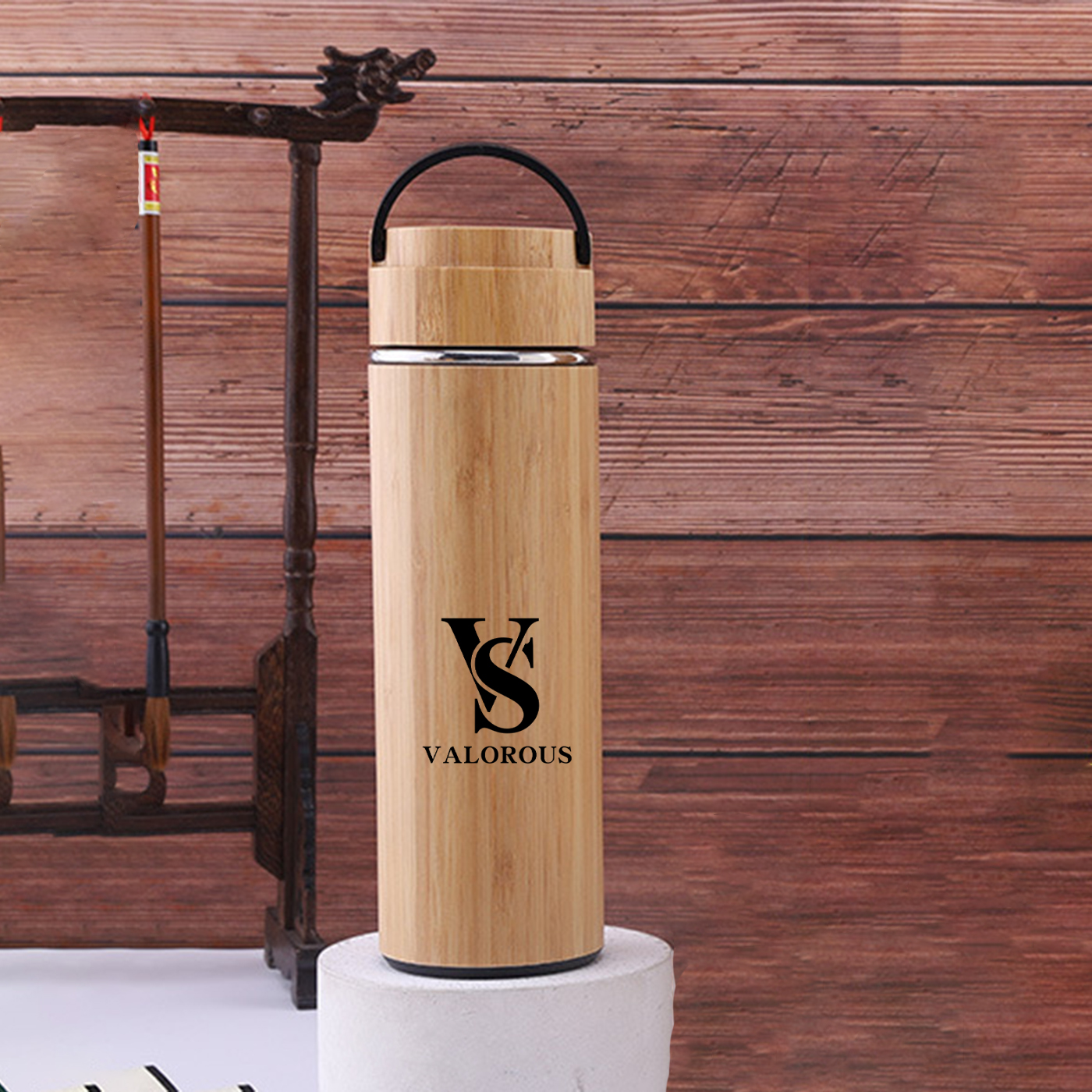 15 oz. Bamboo Insulated Water Bottle With Handle