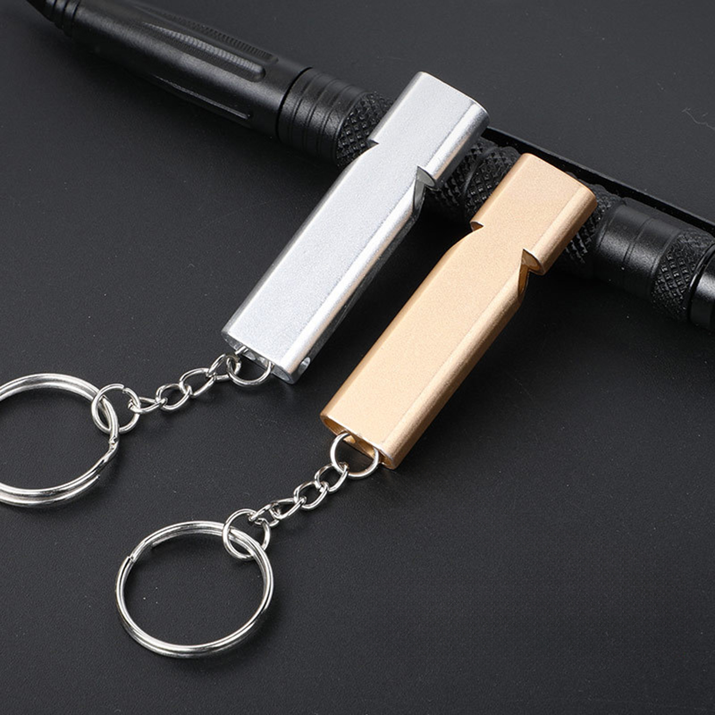 Double Tubes Whistle With Keychain2