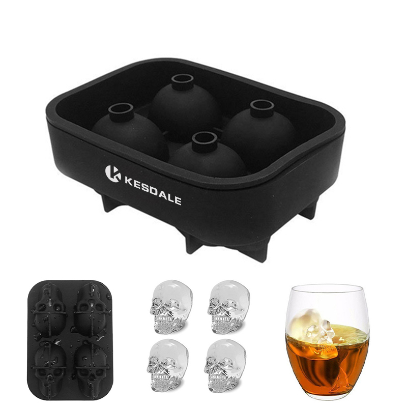 4 Grids Skull Shape Silicone Ice Cube Mold