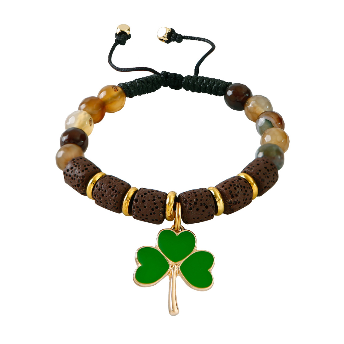 Volcanic Stone Beaded Bracelet With Leaf Clover1