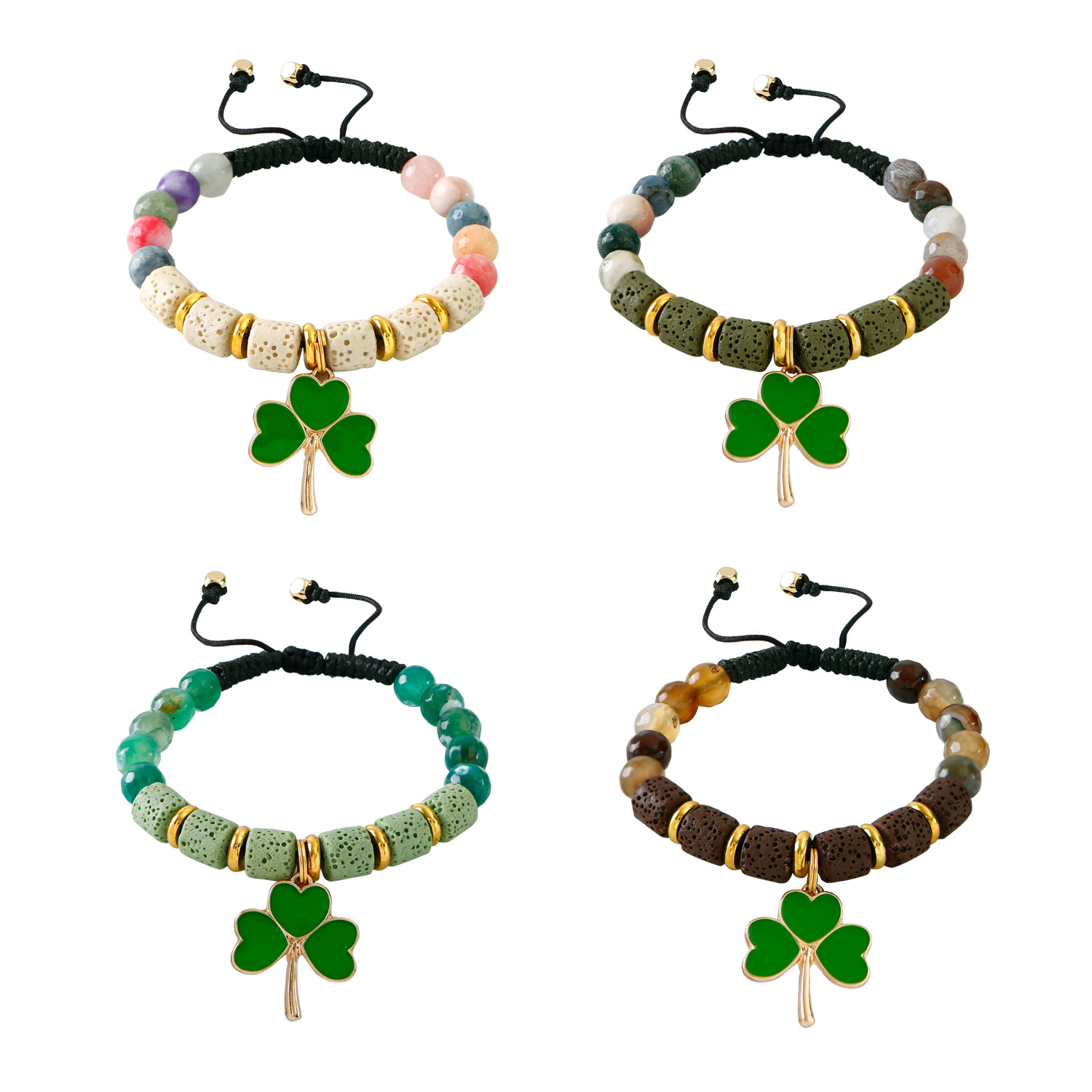 Volcanic Stone Beaded Bracelet With Leaf Clover3