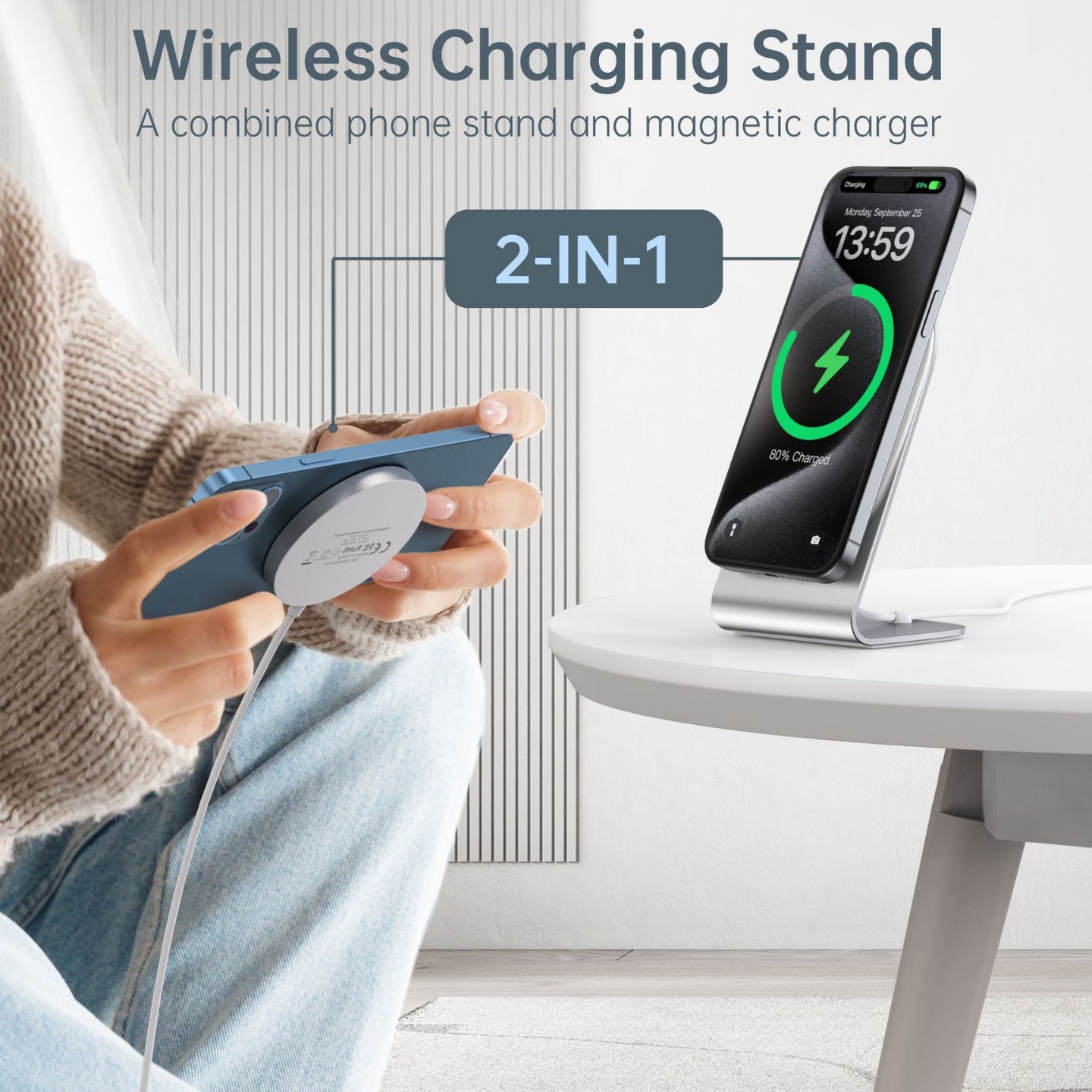 2 In1 Magnetic Wireless Charger Stand3