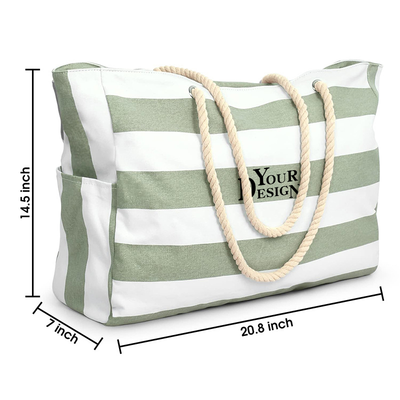 Large Capacity Canvas Striped Beach Bag2