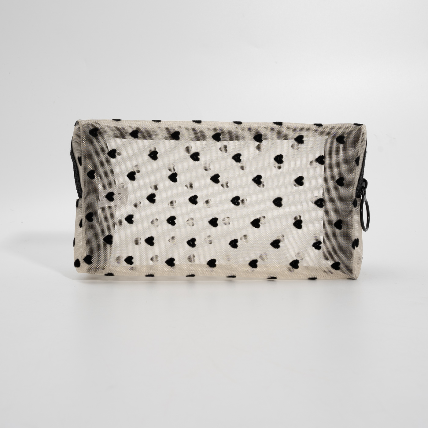 Heart Print Mesh Makeup Bag2