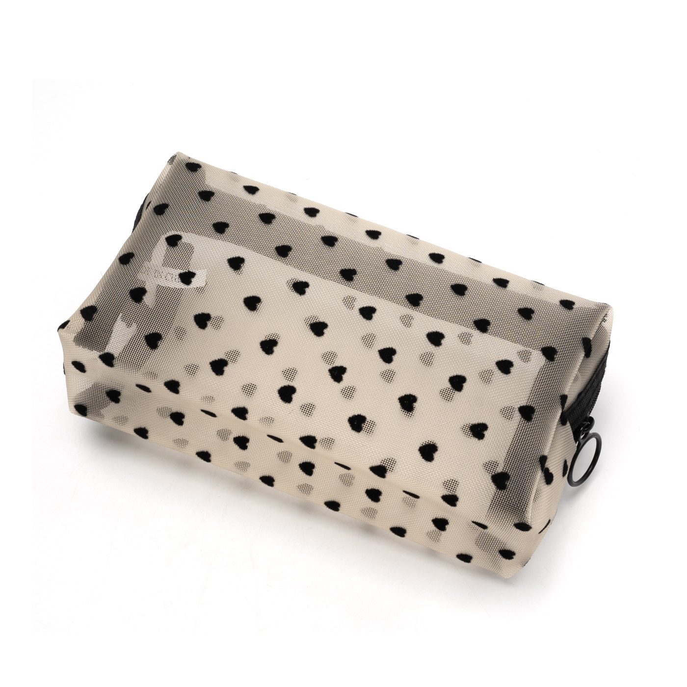 Heart Print Mesh Makeup Bag1