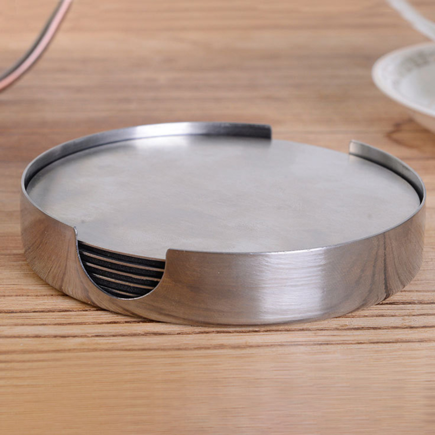 Stainless Steel Round Coasters With Holder2