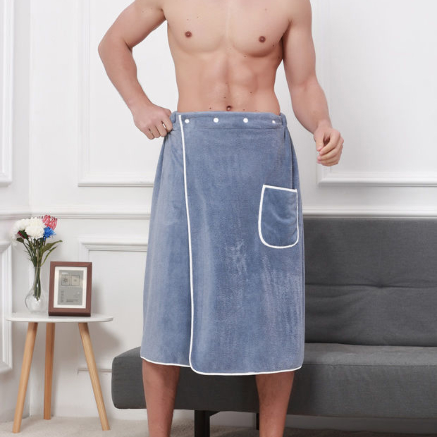 Men's Adjustable Bath Towel Wrap With Snaps3