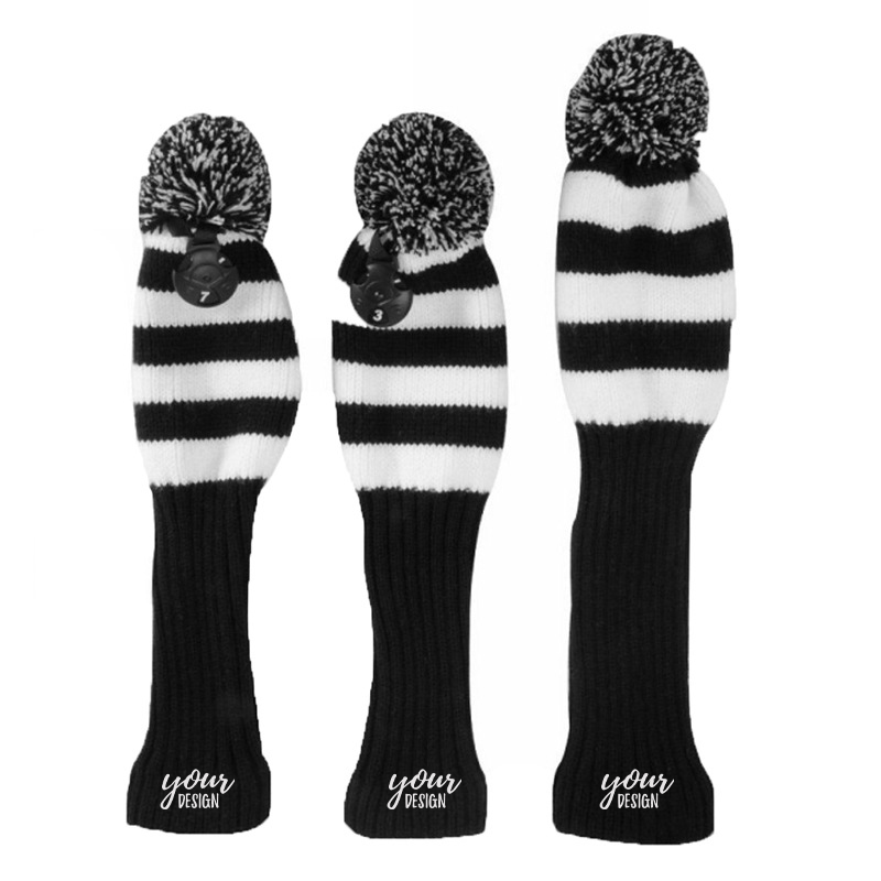 Knitted Golf Club Head Cover Set With Pom2