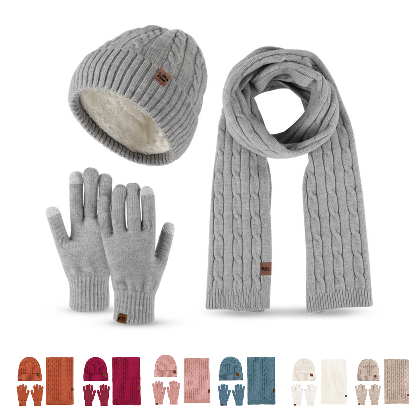 3 Pcs Cold-proof Beanie Scarf Gloves Set