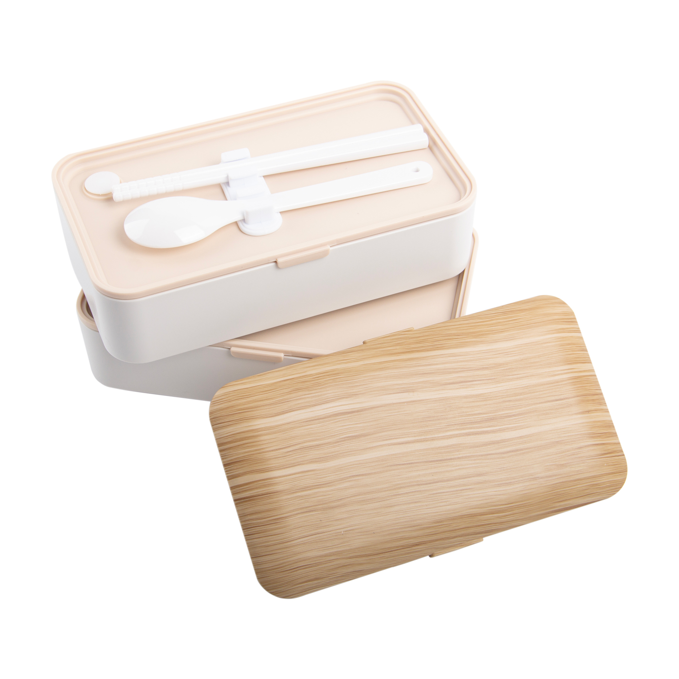 Wood Grain Double Layer Lunch Box1