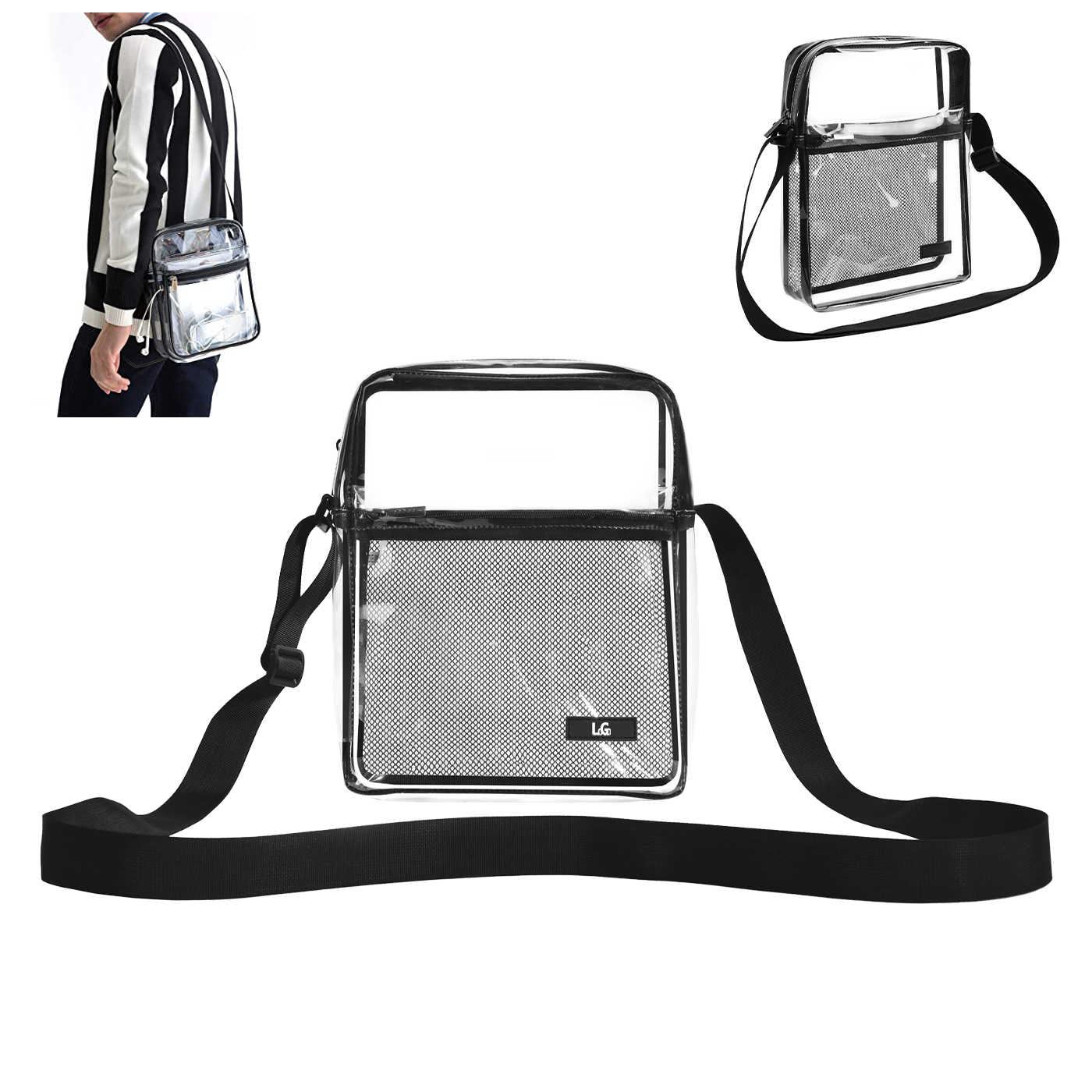 Small Clear Crossbody Bag With Mesh Compartment