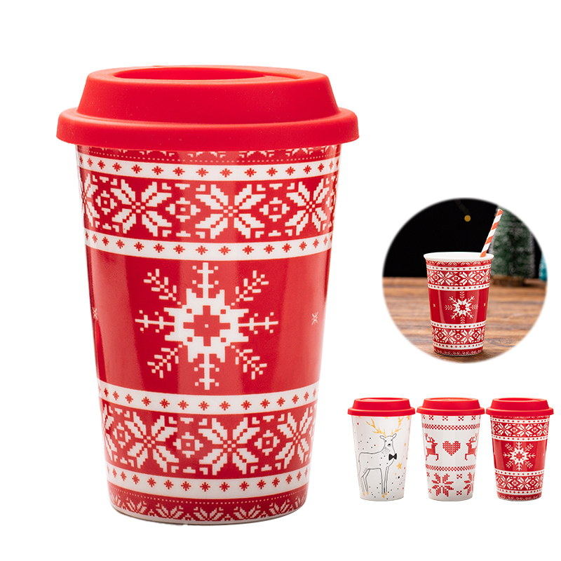Christmas Ceramic Cup With Silicone Lid