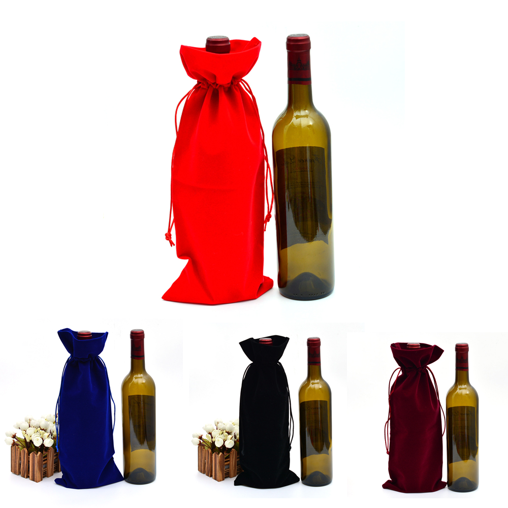 Custom Flannel Wine Bottle Bag With Drawstring